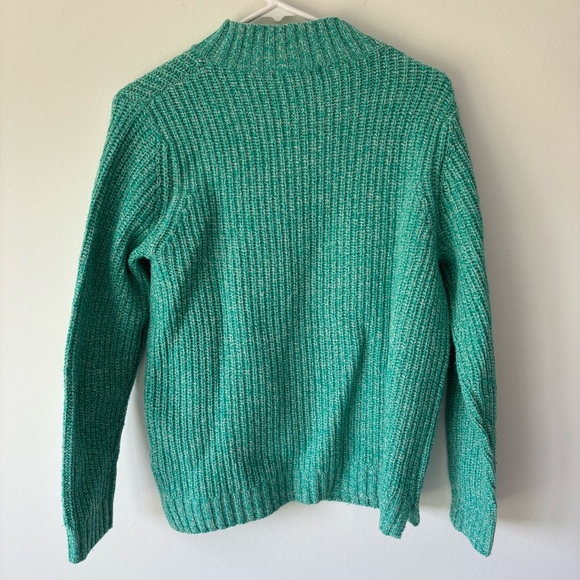 WoolOvers Lambswool Chunky Knit Mock Neck Sweater Green Pullover Ribbed - Picture 7 of 7